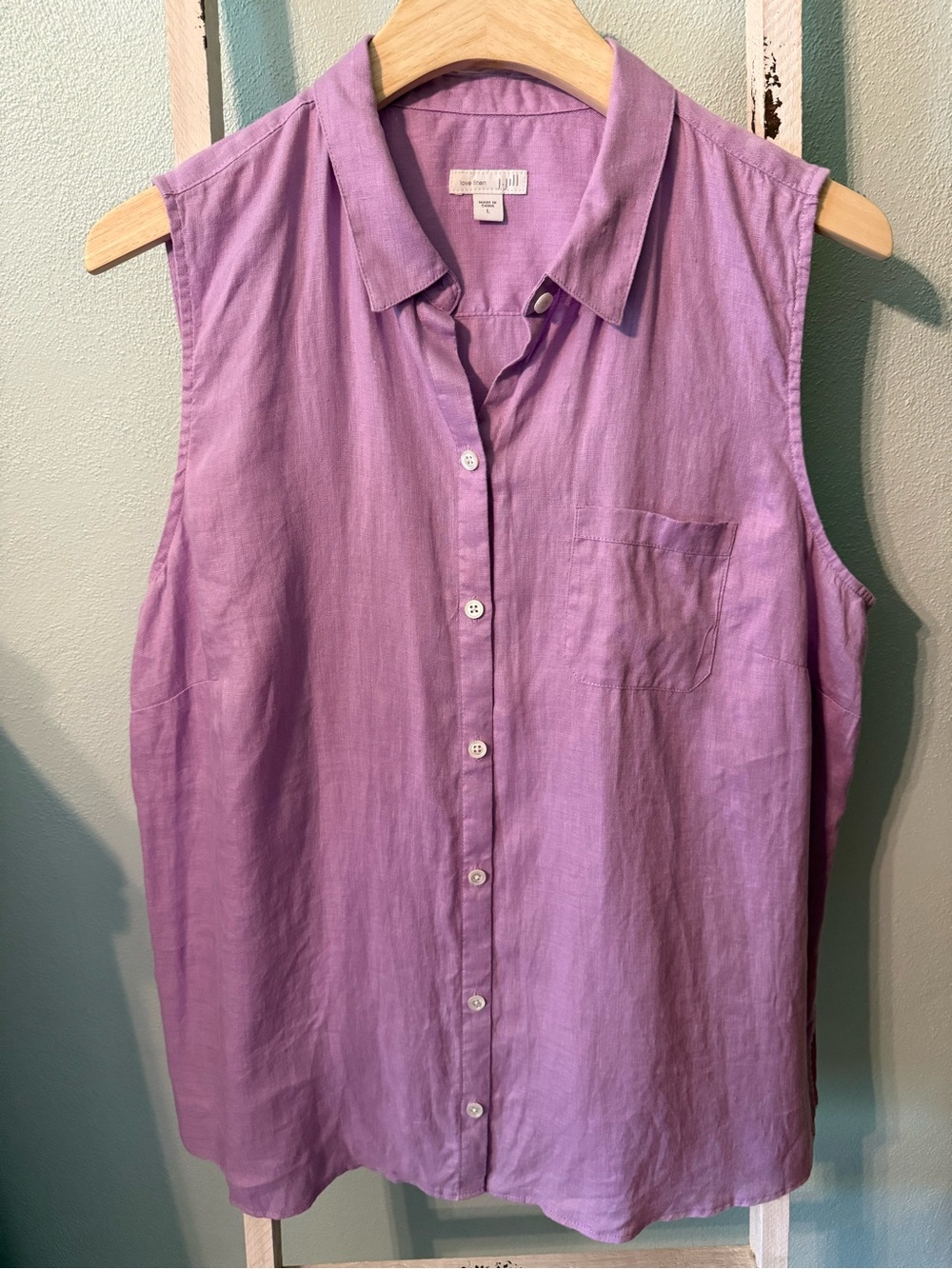 J. Jill Love Linen Purple Lavender Sleeveless 100% Linen Button-Up Top Size L